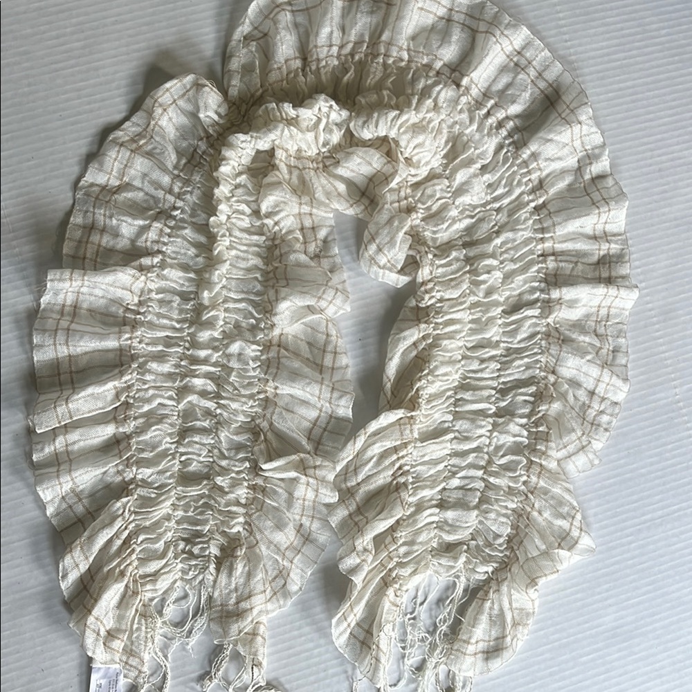 Ruched and Ruffled Plaid Scarf